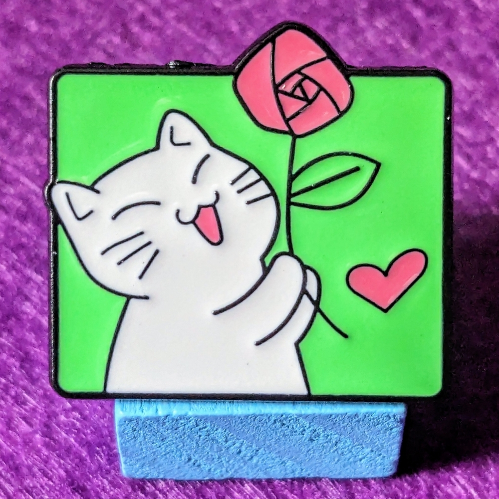 Adorable Kitty with a Rose - Cute Cat Pin
